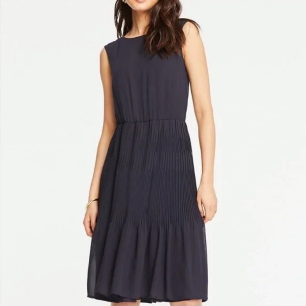 Ann Taylor Pleated Navy Dress